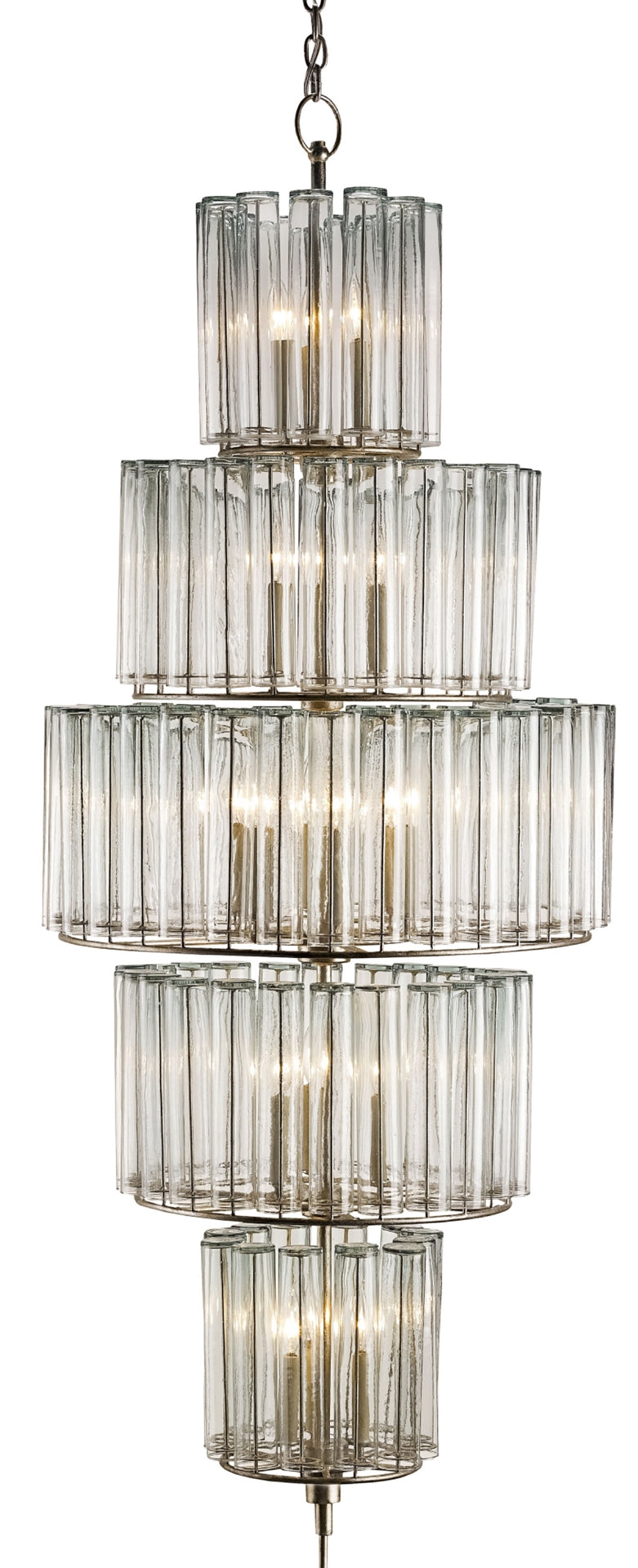 Bevilacqua Large Chandelier - Stunning Silver Leaf Design with Recycled Glass Flutes for Elegance