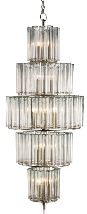 Bevilacqua Large Chandelier - Stunning Silver Leaf Design with Recycled Glass Flutes for Elegance