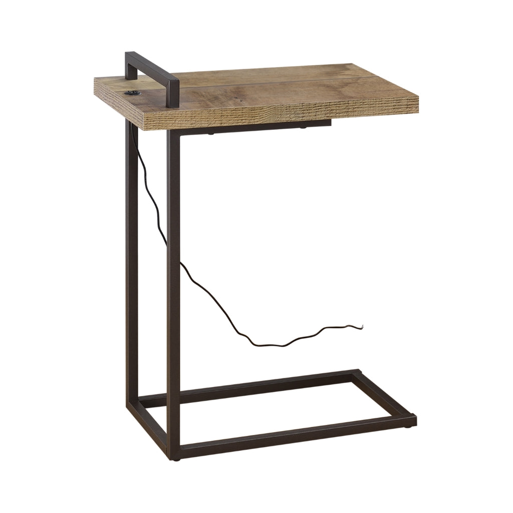 Contemporary Rectangular Top Accent Table with USB Port Weathered Pine
