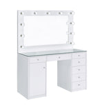 Modern 7-drawer Glass Top Vanity Desk with Lighting White