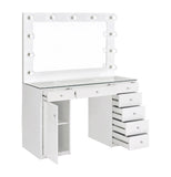 Modern 7-drawer Glass Top Vanity Desk with Lighting White