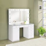 Modern 7-drawer Glass Top Vanity Desk with Lighting White