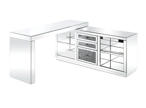 Noralie Glam Built-in USB Port Writing Desk Clear Glass, Mirrored & Faux Diamonds 93118-ACME