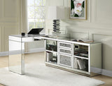 Noralie Glam Built-in USB Port Writing Desk Clear Glass, Mirrored & Faux Diamonds 93118-ACME