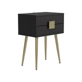 Contemporary Rectangle Accent Table with USB Port Cappuccino and Matte Brass