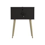 Contemporary Rectangle Accent Table with USB Port Cappuccino and Matte Brass