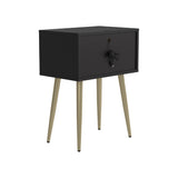 Contemporary Rectangle Accent Table with USB Port Cappuccino and Matte Brass