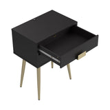 Contemporary Rectangle Accent Table with USB Port Cappuccino and Matte Brass