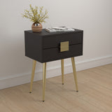 Contemporary Rectangle Accent Table with USB Port Cappuccino and Matte Brass