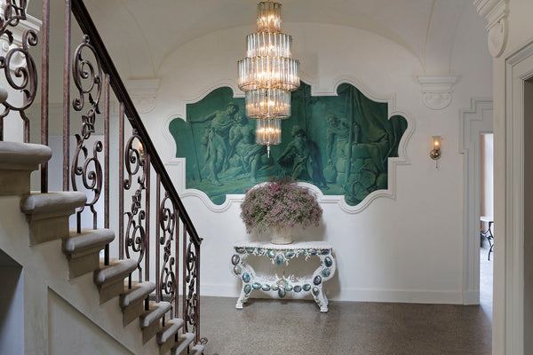 Bevilacqua Large Chandelier - Stunning Silver Leaf Design with Recycled Glass Flutes for Elegance