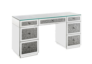 Noralie Glam Office Desk Clear Glass, Mirrored & Faux Diamonds 93120-ACME