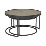 Country Rustic 2-Piece Round Nesting Tables with Weathered Elm Top & Industrial Black Frame Style