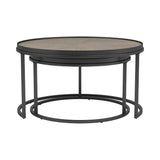 Country Rustic 2-Piece Round Nesting Tables with Weathered Elm Top & Industrial Black Frame Style