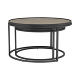 Country Rustic 2-Piece Round Nesting Tables with Weathered Elm Top & Industrial Black Frame Style