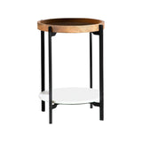 Casual Round Accent Table with Marble Shelf Natural and Black