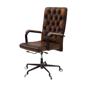 Noknas Industrial Office Chair Brown Leather(#) 93175-ACME