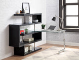 Buck II Contemporary Writing Desk with Shelf Clear Glass, Black & Chrome Finish 93177-ACME