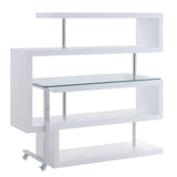 Buck II Contemporary Writing Desk with Shelf Clear Glass, White & Chrome Finish 93179-ACME