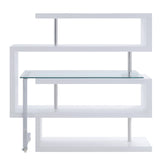 Buck II Contemporary Writing Desk with Shelf Clear Glass, White & Chrome Finish 93179-ACME