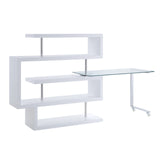 Buck II Contemporary Writing Desk with Shelf Clear Glass, White & Chrome Finish 93179-ACME