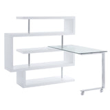 Buck II Contemporary Writing Desk with Shelf Clear Glass, White & Chrome Finish 93179-ACME