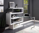 Buck II Contemporary Writing Desk with Shelf Clear Glass, White & Chrome Finish 93179-ACME