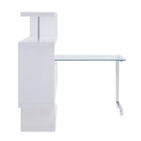 Buck II Contemporary Writing Desk with Shelf Clear Glass, White & Chrome Finish 93179-ACME