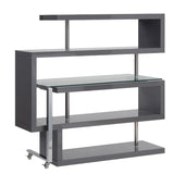 Buck II Contemporary Writing Desk with Shelf Clear Glass, Gray & Chrome Finish 93181-ACME