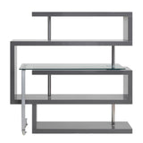 Buck II Contemporary Writing Desk with Shelf Clear Glass, Gray & Chrome Finish 93181-ACME