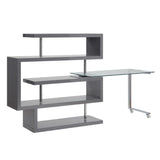 Buck II Contemporary Writing Desk with Shelf Clear Glass, Gray & Chrome Finish 93181-ACME