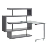 Buck II Contemporary Writing Desk with Shelf Clear Glass, Gray & Chrome Finish 93181-ACME
