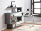 Buck II Contemporary Writing Desk with Shelf Clear Glass, Gray & Chrome Finish 93181-ACME