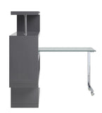 Buck II Contemporary Writing Desk with Shelf Clear Glass, Gray & Chrome Finish 93181-ACME