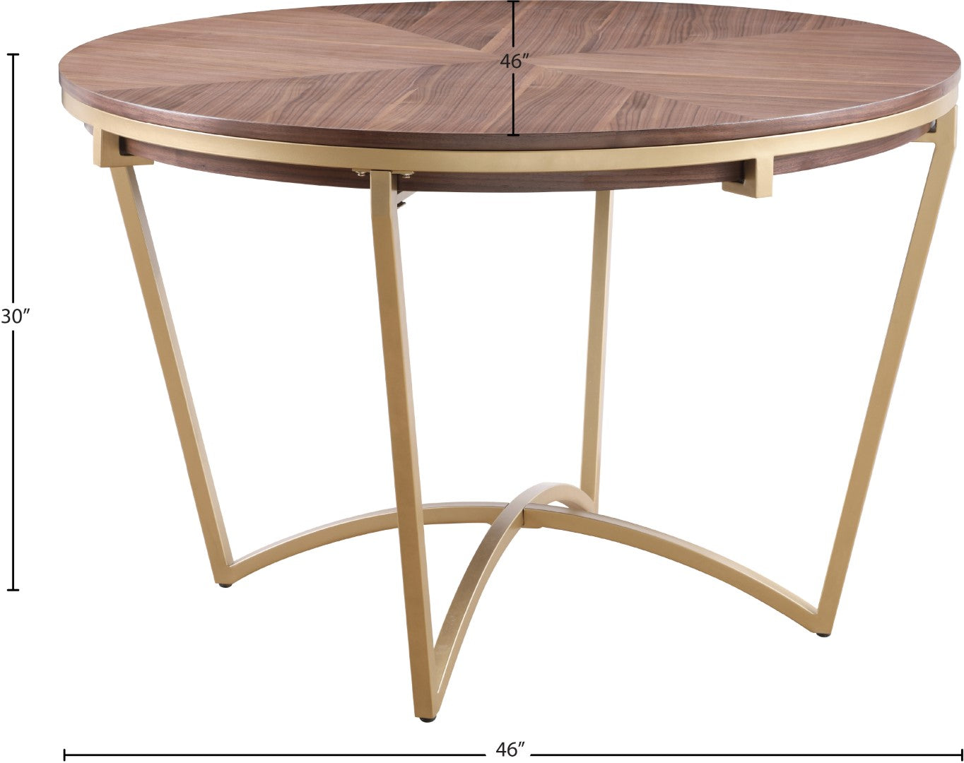 Eleanor Walnut Veneer Dining Table with Brushed Gold Base