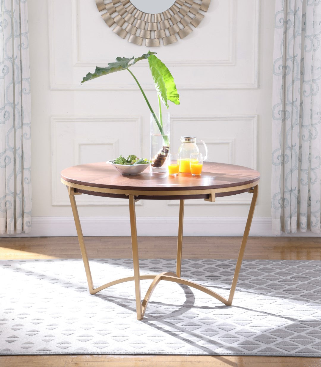 Eleanor Walnut Veneer Dining Table with Brushed Gold Base - Thumbnail 5