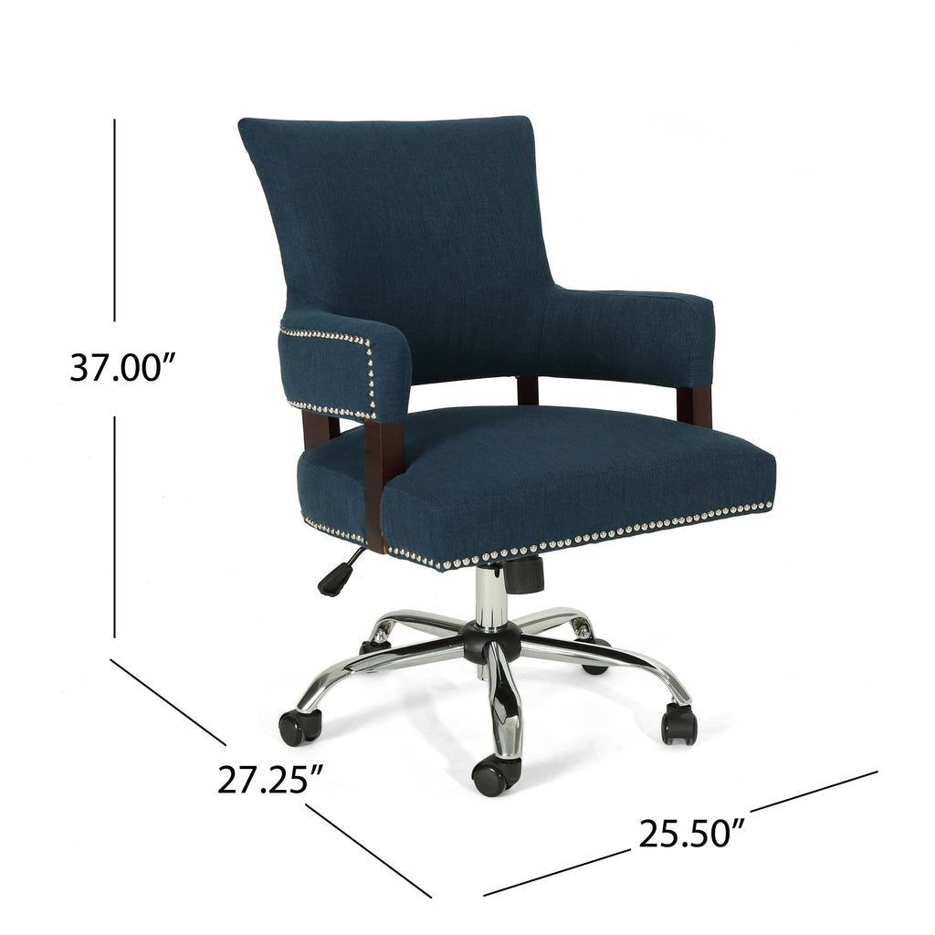 Bonaparte Traditional Home Office Chair, Navy Blue and Chrome Noble House