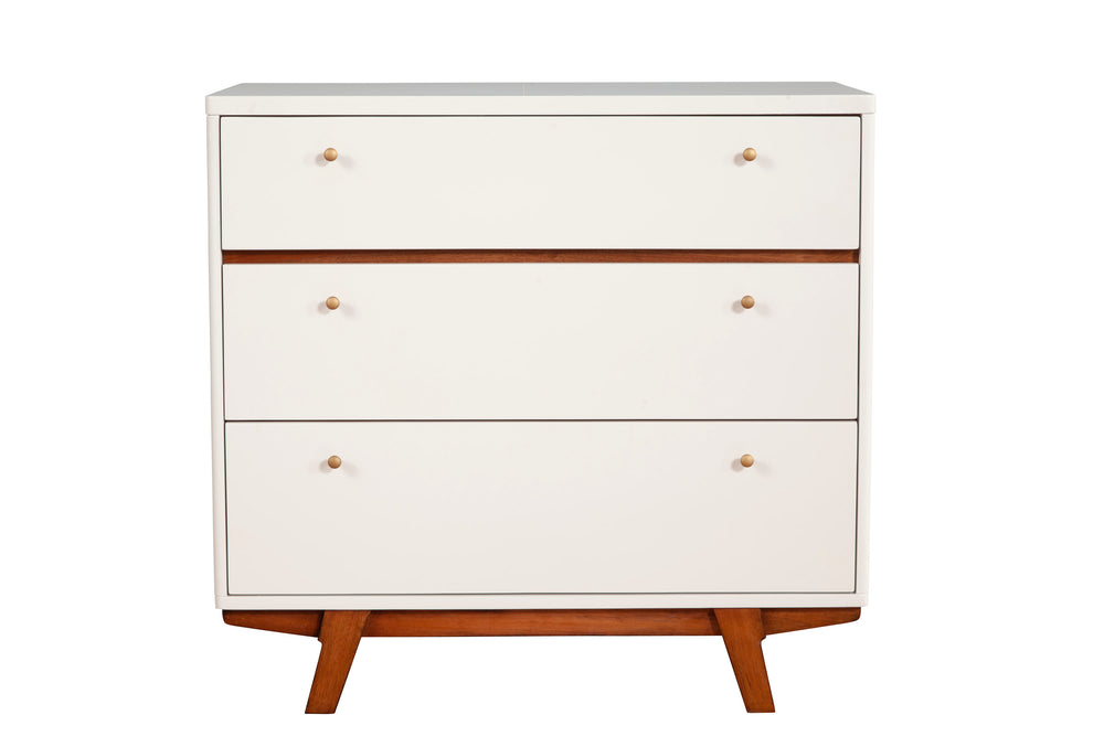 Alpine Furniture Dakota 3 Drawer Small Chest 1974-04 White with Acorn Accents Mahogany Solids & Veneer 36 x 18 x 34