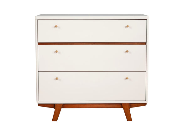 Alpine Furniture Dakota 3 Drawer Small Chest 1974-04 White with Acorn Accents Mahogany Solids & Veneer 36 x 18 x 34