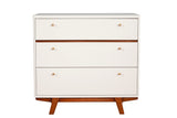 Alpine Furniture Dakota 3 Drawer Small Chest 1974-04 White with Acorn Accents Mahogany Solids & Veneer 36 x 18 x 34