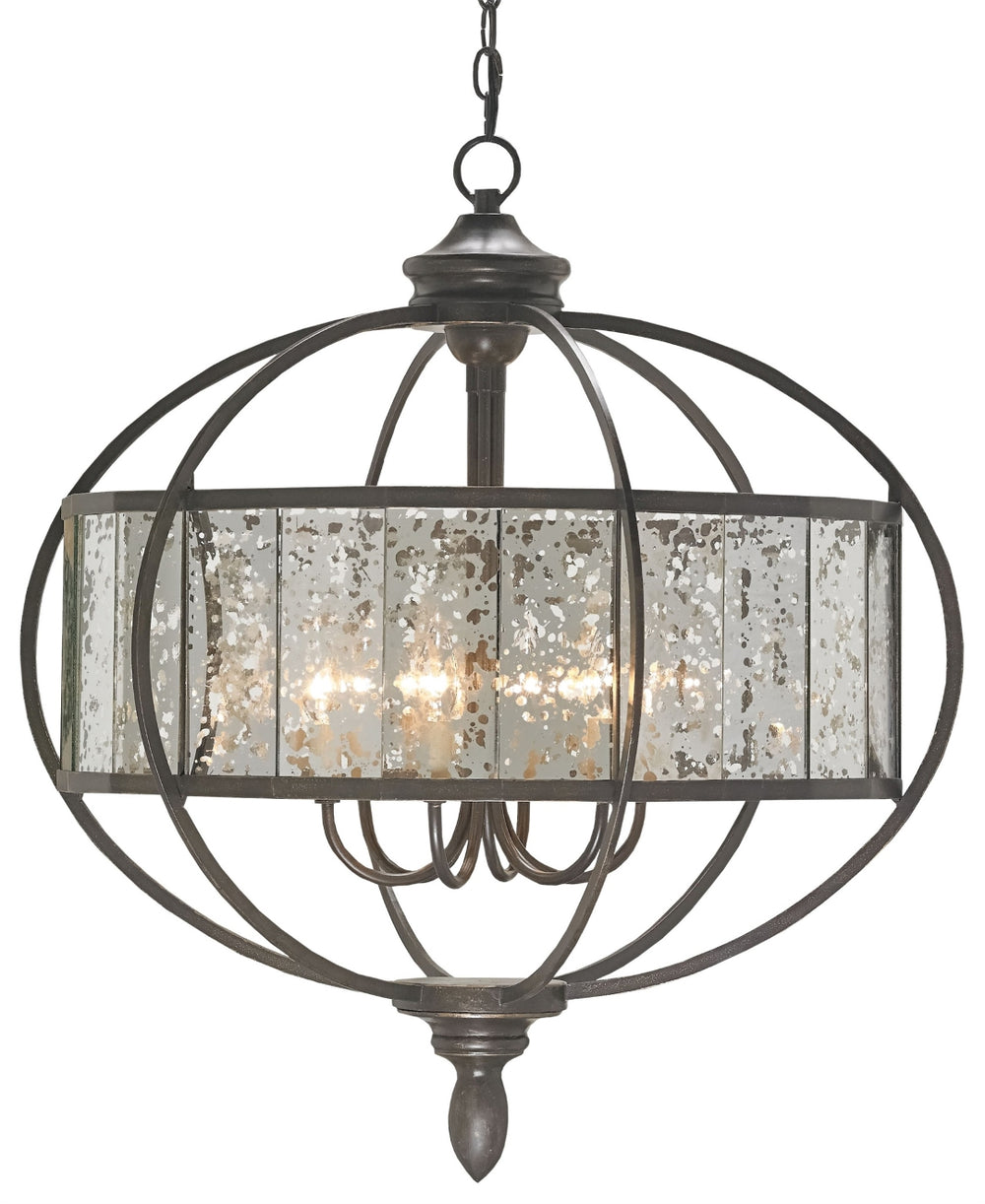 Florence Bronze Chandelier - Elegant Raj Mirror Design with Wrought Iron & Glass for Stunning Lighting