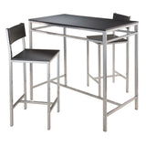 Winsome Wood Hanley 3-Piece Kitchen Set, Tall Table, Two stools, Black & Steel 93336-WINSOMEWOOD