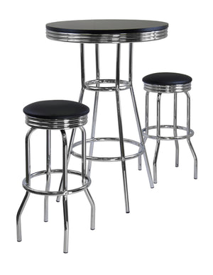 Winsome Wood Summit 3-Piece Pub Table and Swivel Stool Set, Black & Chrome 93338-WINSOMEWOOD 93338-WINSOMEWOOD