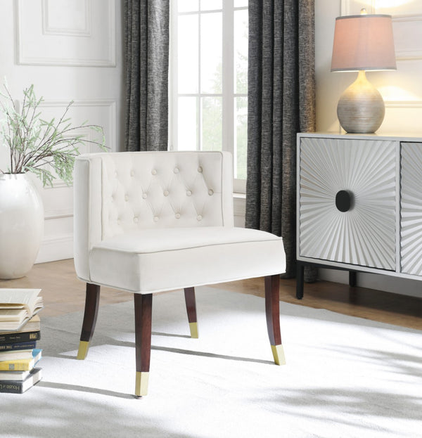 Perry Velvet / Engineered Wood / Metal / Foam Contemporary Cream Velvet Dining Chair - 24" W x 25" D x 29.5" H