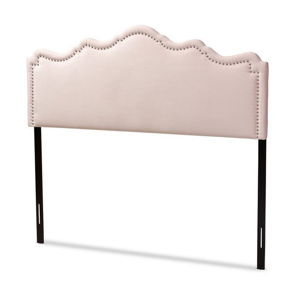 Baxton Studio Nadeen Modern and Contemporary Light Pink Velvet Fabric Upholstered Queen Size Headboard