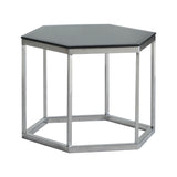 Contemporary Hexagon Glass Top Accent Table and Silver