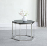 Contemporary Hexagon Glass Top Accent Table and Silver