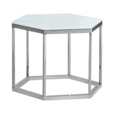 Contemporary Hexagon Glass Top Accent Table and Silver