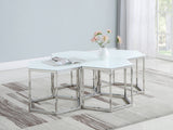 Contemporary Hexagon Glass Top Accent Table and Silver