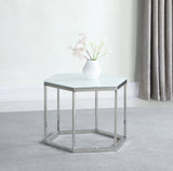 Contemporary Hexagon Glass Top Accent Table and Silver