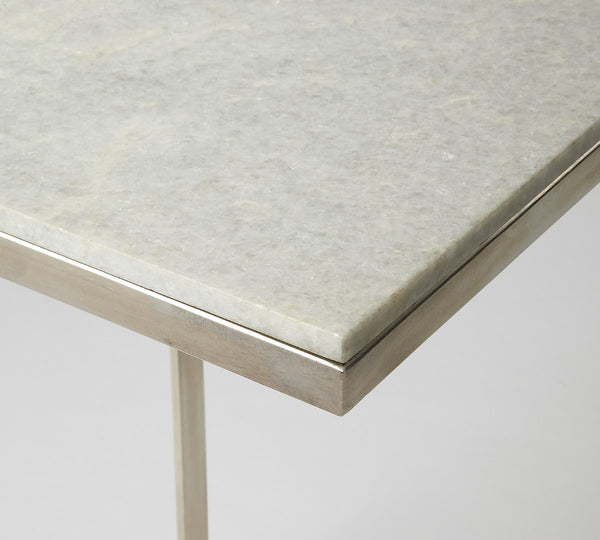 Butler Specialty Lawler White Marble, Silver End Table 9349220
